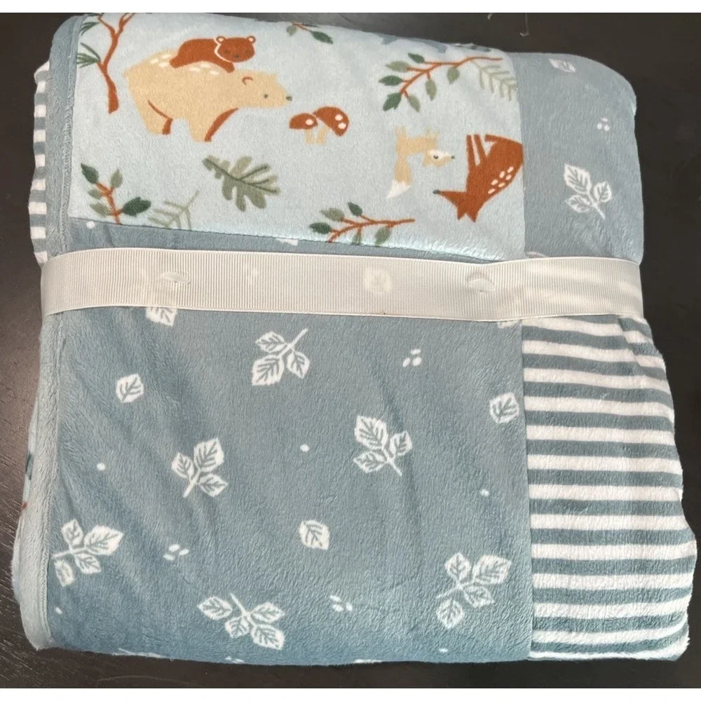 Modern Moments By Gerber Baby Blanket Blue Woodland Bear Plush Blanket